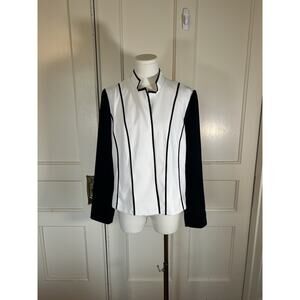 Chico's Open Striped Blazer Womens Size Large Black White Preppy Classic NWT